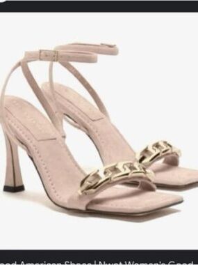 Tan Suede Heels with Gold Chain